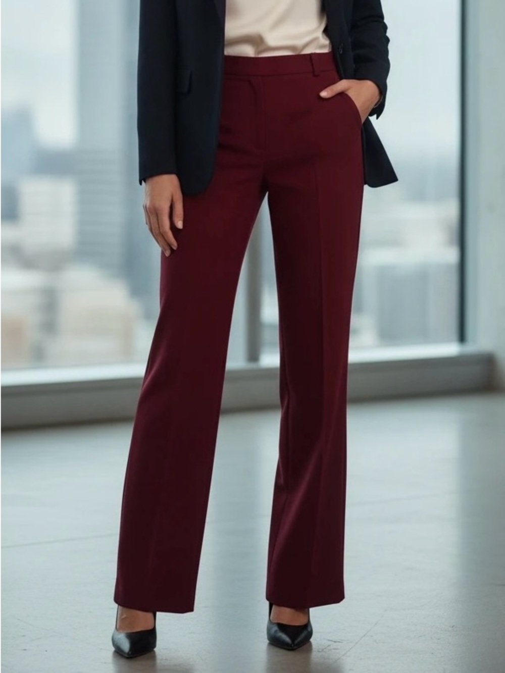 Bandolera Burgundy Wool Blend Wide Leg Trousers Size 6-8